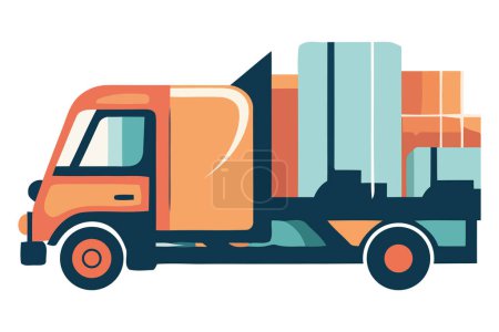 Téléchargez les illustrations : Camion avec conteneurs sur blanc - en licence libre de droit