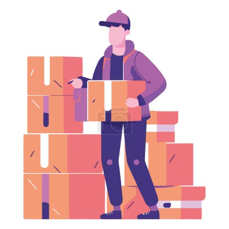 Illustration for Males carrying cardboard boxes over white - Royalty Free Image