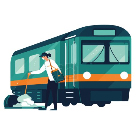 Illustration for Woman holding bags on subway over white - Royalty Free Image