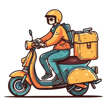Téléchargez les illustrations : Fun aventure à moto sur blanc - en licence libre de droit