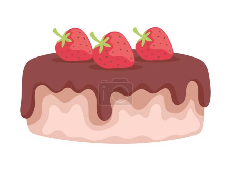 Illustration for Cake with chocolate y fruits icon isolated - Royalty Free Image