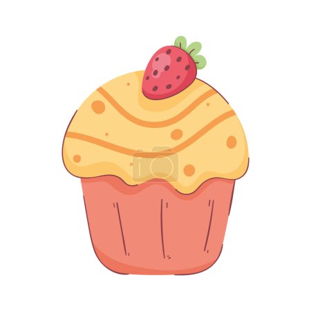 Téléchargez les illustrations : Cupcake à la fraise sur blanc - en licence libre de droit