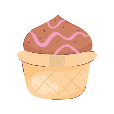 Téléchargez les illustrations : Cupcake au chocolat avec glaçage rose sur blanc - en licence libre de droit