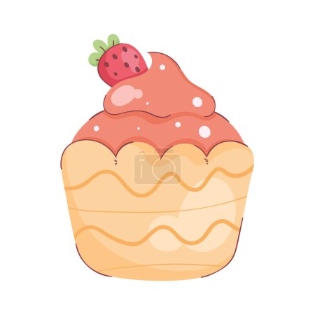 Téléchargez les illustrations : Conception cupcake fraise sur blanc - en licence libre de droit