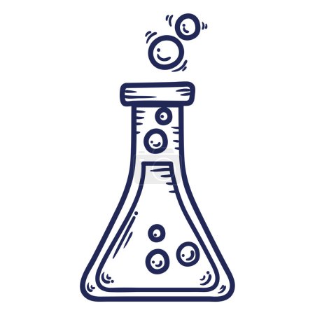 Téléchargez les illustrations : Icône doodle flasque chimique isolé - en licence libre de droit