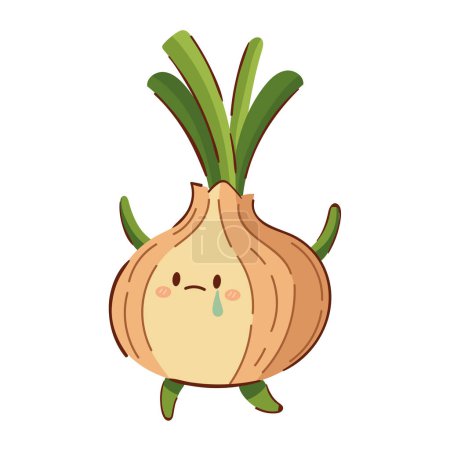Ilustración de Kawaii cebolla vegetal icono de dibujos animados aislado - Imagen libre de derechos