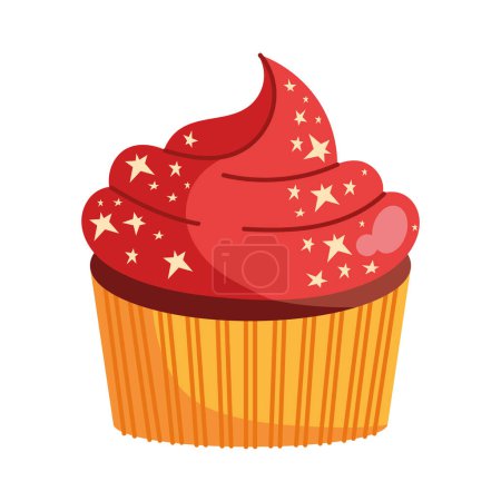 Téléchargez les illustrations : Cupcake rouge avec étincelles vecteur isolé - en licence libre de droit