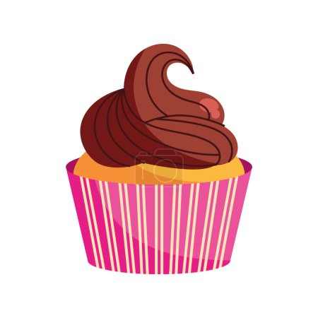 Téléchargez les illustrations : Cupcake avec glaçage au chocolat vecteur isolé - en licence libre de droit