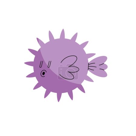 Téléchargez les illustrations : Blowfish doodle illustration vecteur isolé - en licence libre de droit