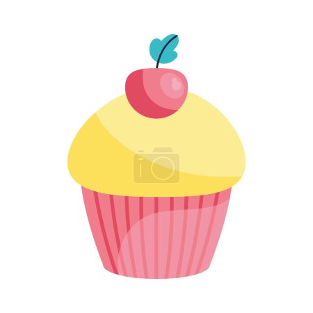Téléchargez les illustrations : Cherry cupcake design vecteur isolé - en licence libre de droit