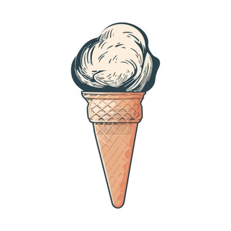 Illustration for Melting ice cream ball on waffle cone over white - Royalty Free Image