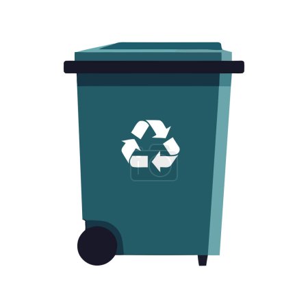 Téléchargez les illustrations : Poubelle de recyclage bleue sur blanc - en licence libre de droit