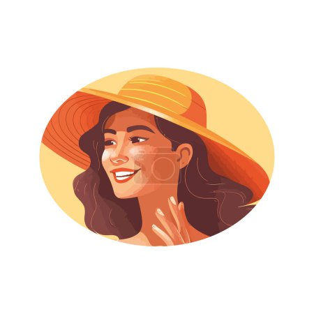 Illustration for Young adult female smiling in summer sun over white - Royalty Free Image