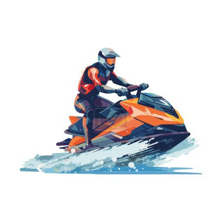 Ilustración de Motociclista de carreras en moto de nieve sobre blanco - Imagen libre de derechos