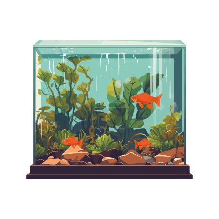 Ilustración de Los peces pequeños nadan en un acuario transparente sobre blanco - Imagen libre de derechos