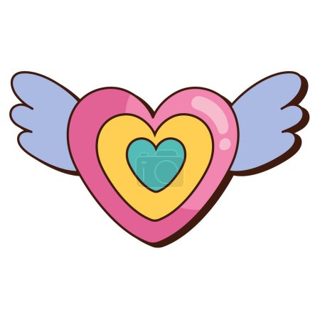 Illustration for Heart and wings retro icon isolated - Royalty Free Image