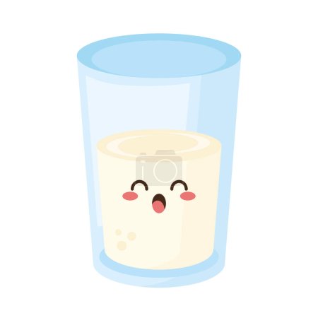 Téléchargez les illustrations : Kawaii verre de lait icône alimentaire isolé - en licence libre de droit