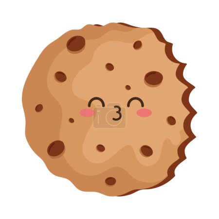 Ilustración de Cookie kawaii comida con icono de chocolate aislado - Imagen libre de derechos