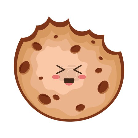 Téléchargez les illustrations : Cookie kawaii icône alimentaire vecteur isolé - en licence libre de droit