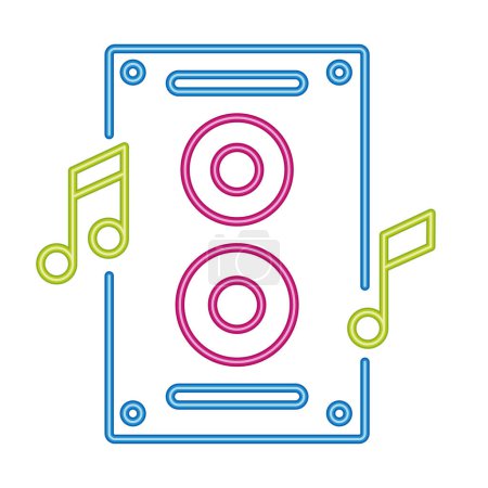 Téléchargez les illustrations : Haut-parleur musique néon audio icône isolé vecteur - en licence libre de droit