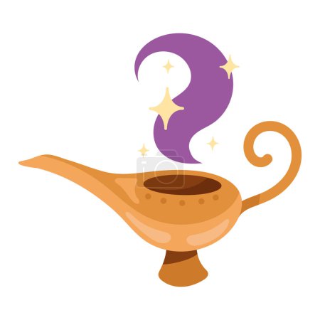 Illustration for Magic genie lamp with smoke icon isolated - Royalty Free Image