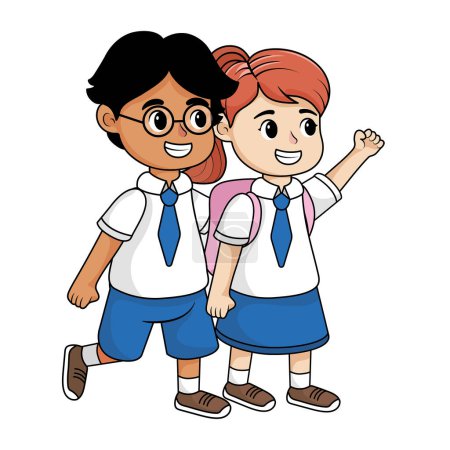 Téléchargez les illustrations : Les élèves retournent à l'école en uniforme icône isolé - en licence libre de droit