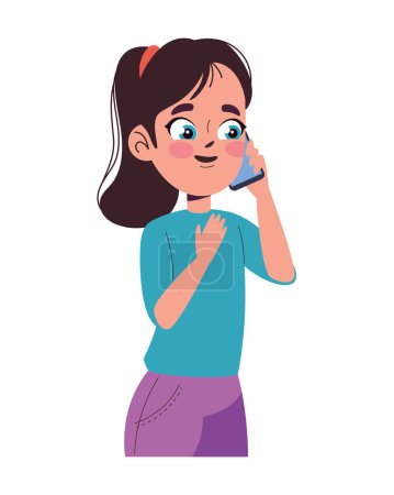 Illustration for Girl speaking using phone icon isolated - Royalty Free Image
