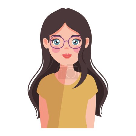 Illustration for Young woman long hair with glasses isolated icon - Royalty Free Image