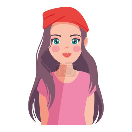 Illustration for Young woman long hair with cap isolated icon - Royalty Free Image