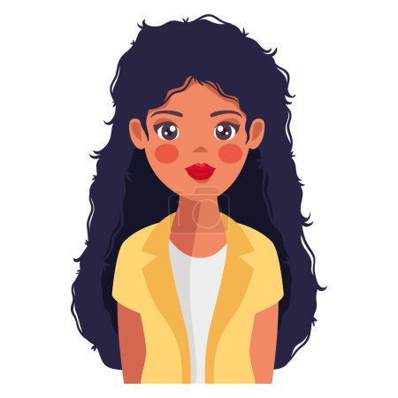 Téléchargez les illustrations : Jeune femme cheveux longs noir isolé icône - en licence libre de droit