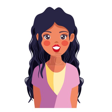 Illustration for Young woman long hair cartoon isolated icon - Royalty Free Image