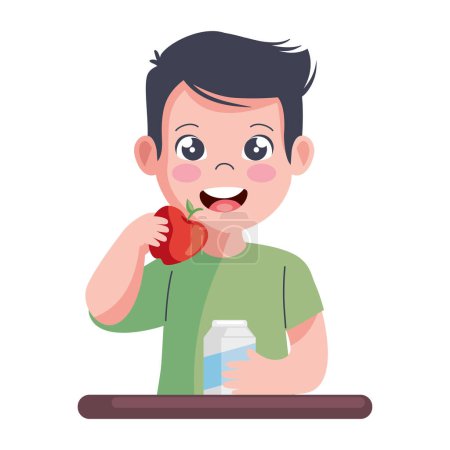 Téléchargez les illustrations : Enfant manger des fruits icône isolée - en licence libre de droit