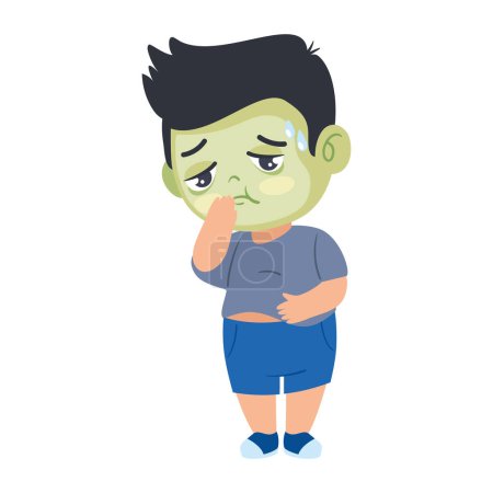 Ilustración de Niño enfermo con náuseas tener la cara verde icono aislado - Imagen libre de derechos