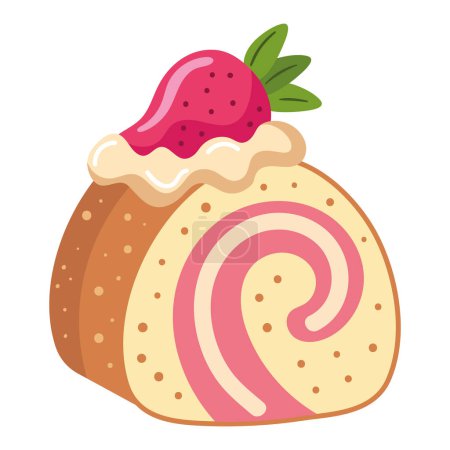 Téléchargez les illustrations : Dessert rouleau cuit et icône de fruits isolé - en licence libre de droit