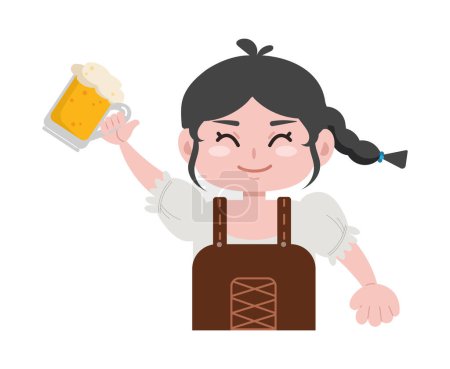 Téléchargez les illustrations : Oktoberfest femme avec icône de bière isolé - en licence libre de droit