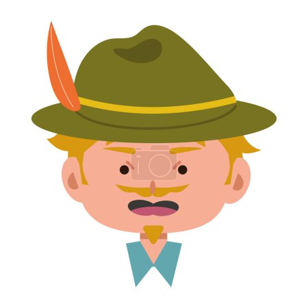 Téléchargez les illustrations : Bavarois homme visage avec chapeau icône isolé - en licence libre de droit