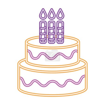 Téléchargez les illustrations : Néon fête anniversaire gâteau icône isolé - en licence libre de droit