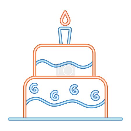 Téléchargez les illustrations : Partie au néon gâteau d'anniversaire icône de boulangerie isolé - en licence libre de droit