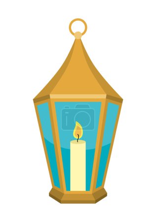 Téléchargez les illustrations : Lampe ramadan dorée brûlant icône isolée - en licence libre de droit