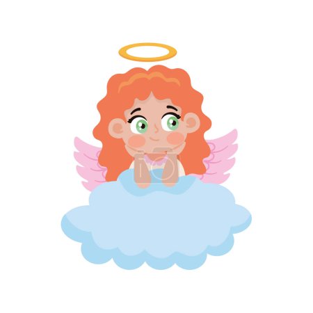 Téléchargez les illustrations : Petit ange dans un nuage icône isolé - en licence libre de droit