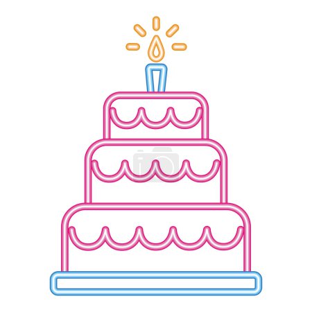 Ilustración de Neón fiesta cumpleaños pastel brillante icono aislado - Imagen libre de derechos