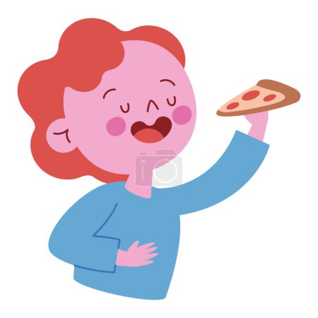 Ilustración de Niño comiendo pizza vector aislado - Imagen libre de derechos