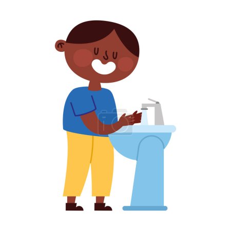 Téléchargez les illustrations : Enfant se lave les mains avec un vecteur d'eau isolé - en licence libre de droit
