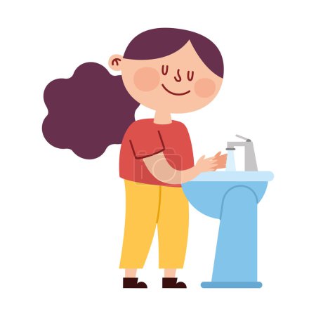 Téléchargez les illustrations : Enfant lavage mains sur évier vecteur isolé - en licence libre de droit