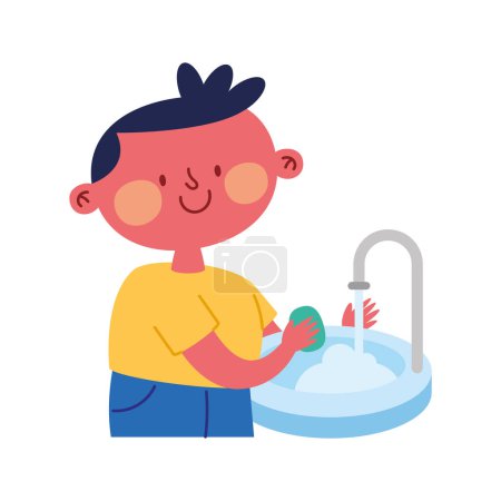 Ilustración de Niño lavando manos feliz vector aislado - Imagen libre de derechos