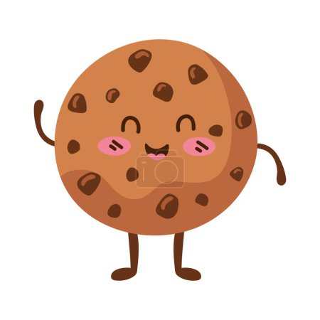 Téléchargez les illustrations : Biscuit kawaii nourriture heureux vecteur isolé - en licence libre de droit