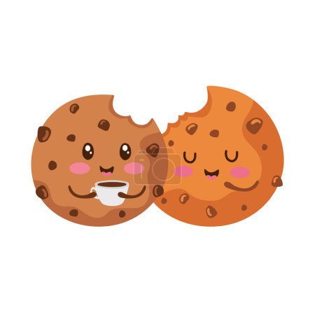 Téléchargez les illustrations : Biscuits kawaii vecteur alimentaire isolé - en licence libre de droit