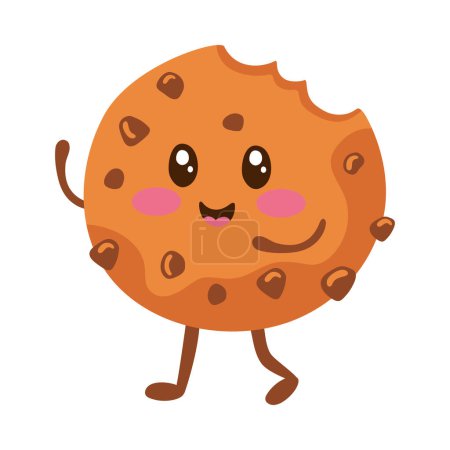 Téléchargez les illustrations : Cookie kawaii nourriture sourire vecteur isolé - en licence libre de droit