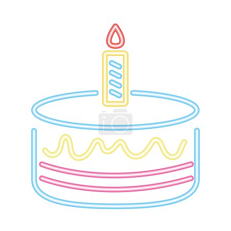 Illustration for Neon party birthday cake with candle vector isolated - Royalty Free Image