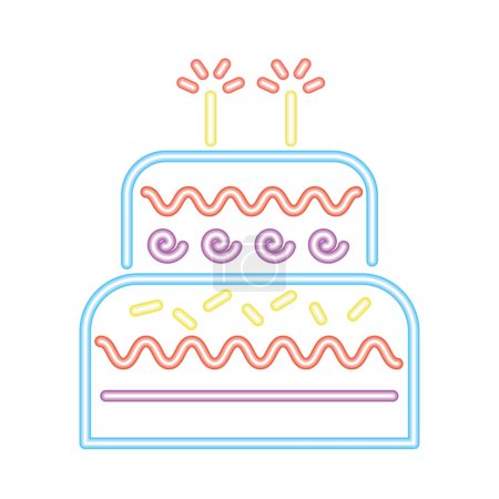 Illustration for Neon party birthday cake design vector isolated - Royalty Free Image